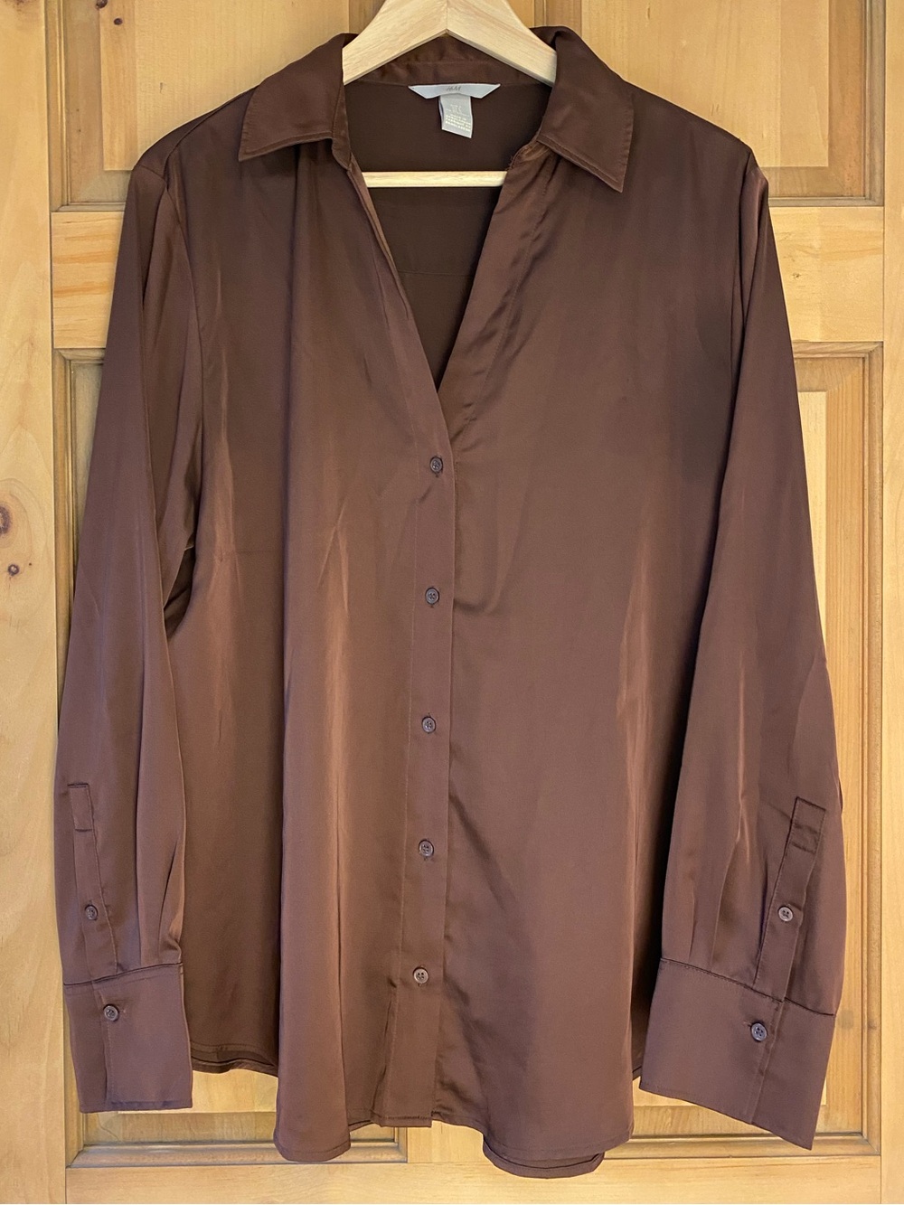Brown Flowy Satin Blouse